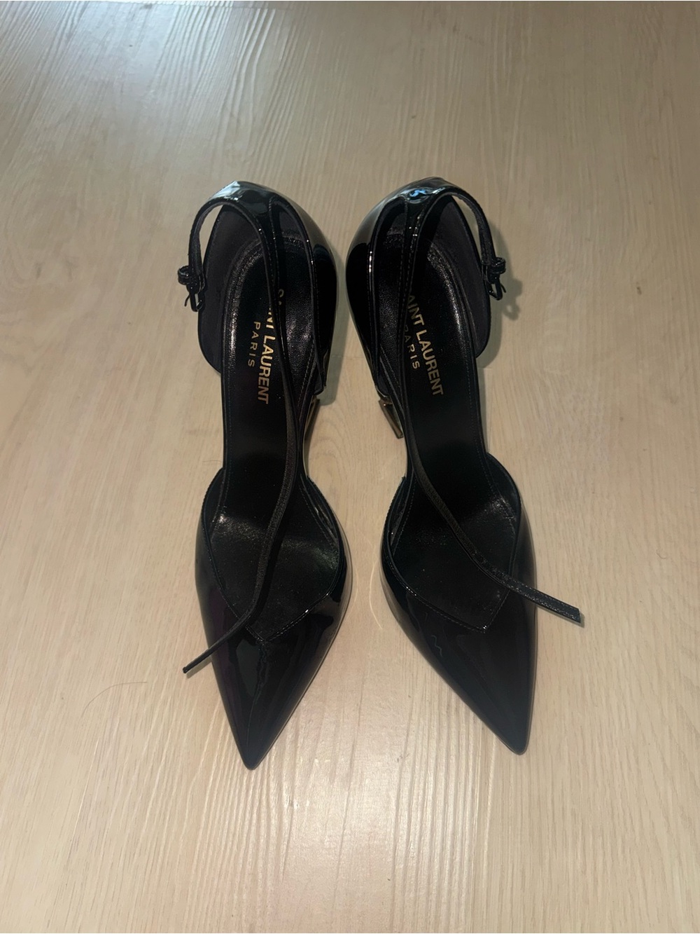 Saint Laurent Black Patent Leather Pointed Slingbacks